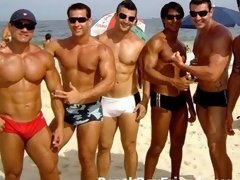 Good looking young amateur guys posing for you on the beach